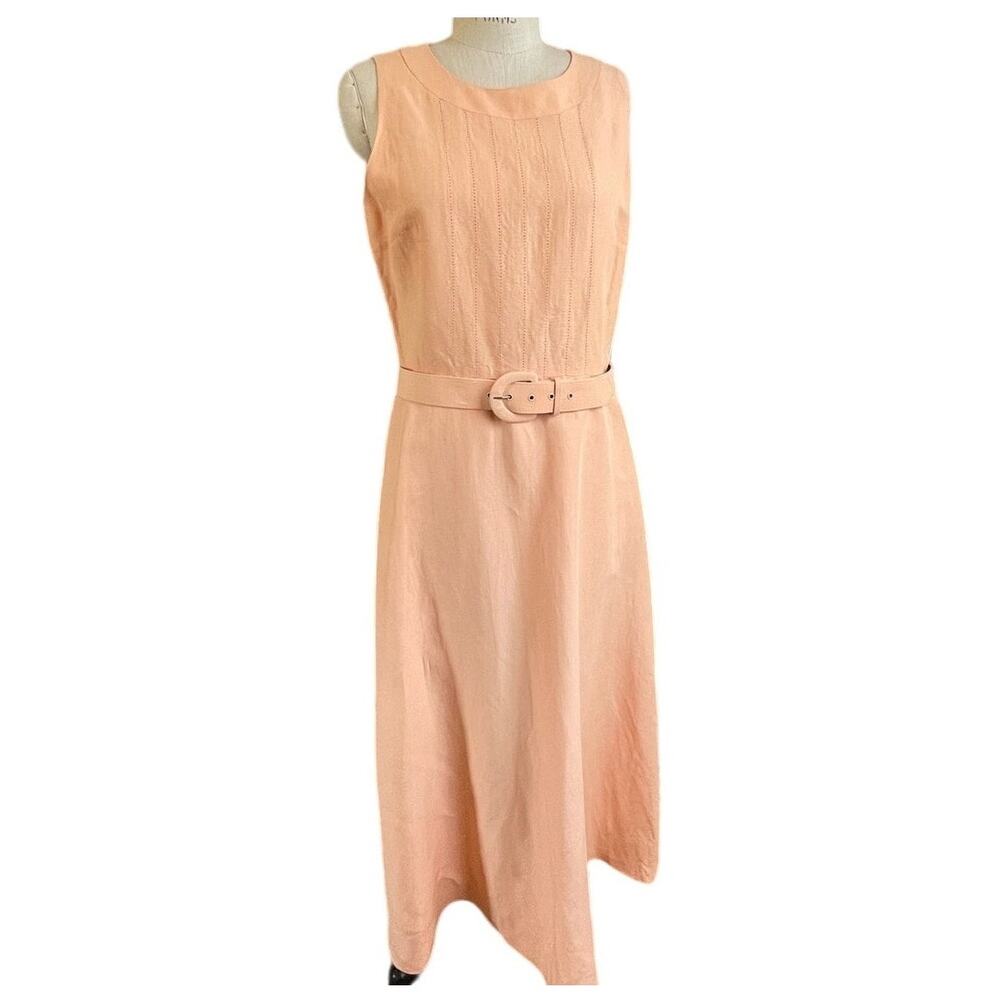90s Evan Picone Peach Midi Sleeveless Linen Blend Dress Size 12